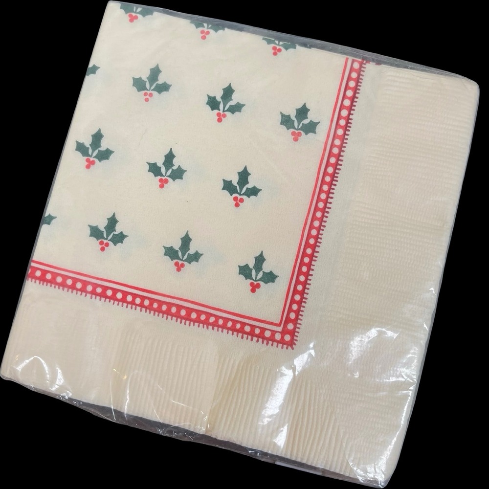 Vintage Hallmark Christmas Beverage Napkins Holly Berry Sealed Package 16 Count